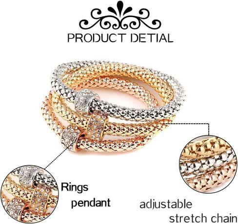 RINHOO FRIENDSHIP 3PCS Gold Silver Rose Gold Corn Chain Bracelet Crystal Multilayer Charms Stretch Bracelet for Women in Saudi Arabia