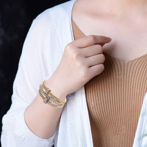 RINHOO FRIENDSHIP 3PCS Gold Silver Rose Gold Corn Chain Bracelet Crystal Multilayer Charms Stretch Bracelet for Women in Saudi Arabia