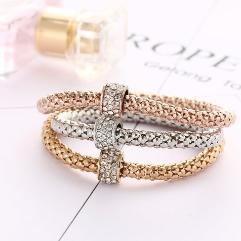 RINHOO FRIENDSHIP 3PCS Gold Silver Rose Gold Corn Chain Bracelet Crystal Multilayer Charms Stretch Bracelet for Women in Saudi Arabia