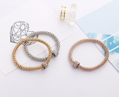RINHOO FRIENDSHIP 3PCS Gold Silver Rose Gold Corn Chain Bracelet Crystal Multilayer Charms Stretch Bracelet for Women in Saudi Arabia