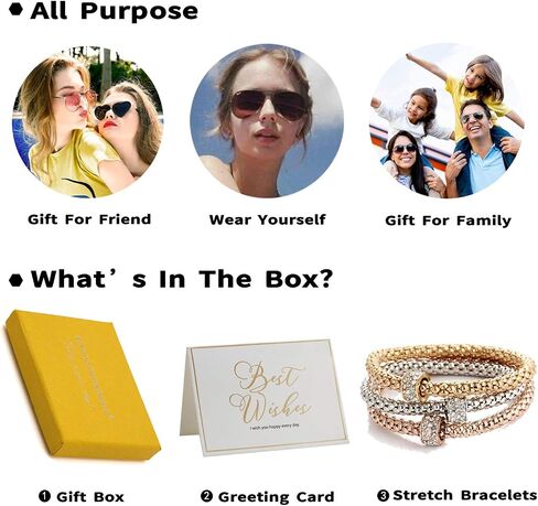 RINHOO FRIENDSHIP 3PCS Gold Silver Rose Gold Corn Chain Bracelet Crystal Multilayer Charms Stretch Bracelet for Women in Saudi Arabia