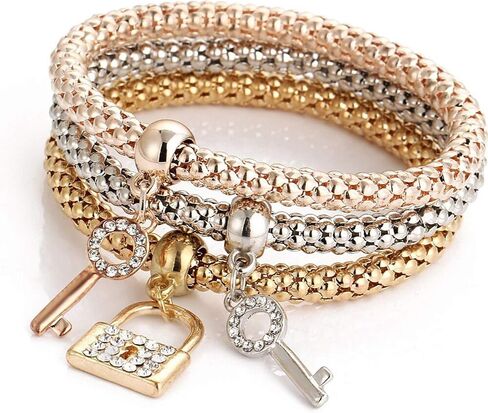 RINHOO FRIENDSHIP 3PCS Gold Silver Rose Gold Corn Chain Bracelet Crystal Multilayer Charms Stretch Bracelet for Women in Saudi Arabia