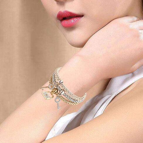 RINHOO FRIENDSHIP 3PCS Gold Silver Rose Gold Corn Chain Bracelet Crystal Multilayer Charms Stretch Bracelet for Women in Saudi Arabia