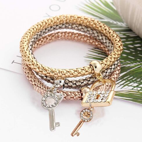 RINHOO FRIENDSHIP 3PCS Gold Silver Rose Gold Corn Chain Bracelet Crystal Multilayer Charms Stretch Bracelet for Women in Saudi Arabia