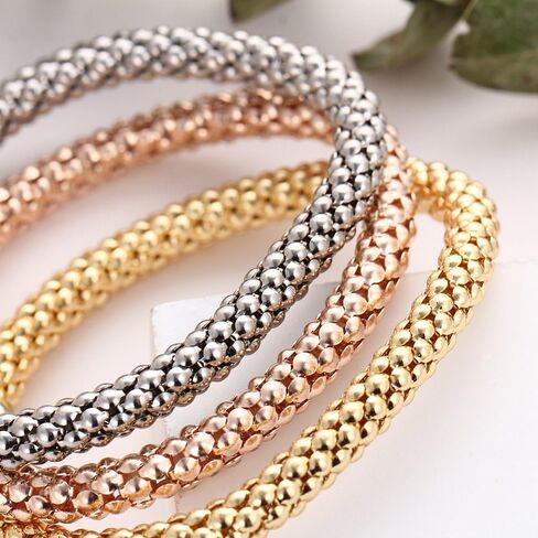 RINHOO FRIENDSHIP 3PCS Gold Silver Rose Gold Corn Chain Bracelet Crystal Multilayer Charms Stretch Bracelet for Women in Saudi Arabia