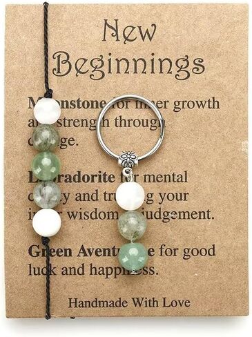 Healing Crystal Jewelry Set Natural Stone Bracelet Keychain New Beginning Inspirational Gifts for Women Men Friends Empath Protection Keychain in Kuwait