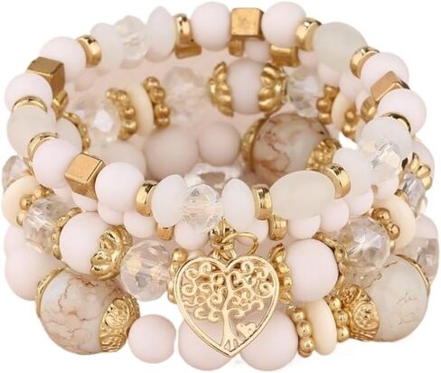 Bohemian Stackable Multi Layer Beaded Bracelets for Women Handmade Colorful Stacks Stretch Beads Heart Charm Elastic Bracelet Set Summer Beach Jewelry Gifts in Kuwait