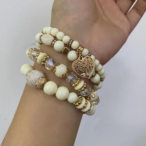 Bohemian Stackable Multi Layer Beaded Bracelets for Women Handmade Colorful Stacks Stretch Beads Heart Charm Elastic Bracelet Set Summer Beach Jewelry Gifts in Kuwait