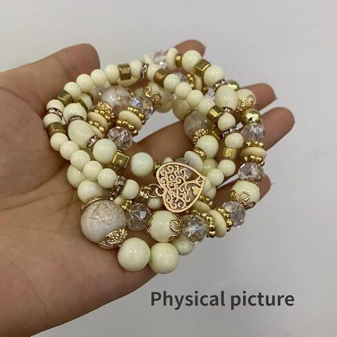 Bohemian Stackable Multi Layer Beaded Bracelets for Women Handmade Colorful Stacks Stretch Beads Heart Charm Elastic Bracelet Set Summer Beach Jewelry Gifts in Kuwait