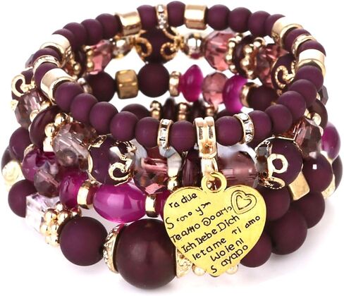 Bohemian Stackable Multi Layer Beaded Bracelets for Women Handmade Colorful Stacks Stretch Beads Heart Charm Elastic Bracelet Set Summer Beach Jewelry Gifts in Saudi Arabia