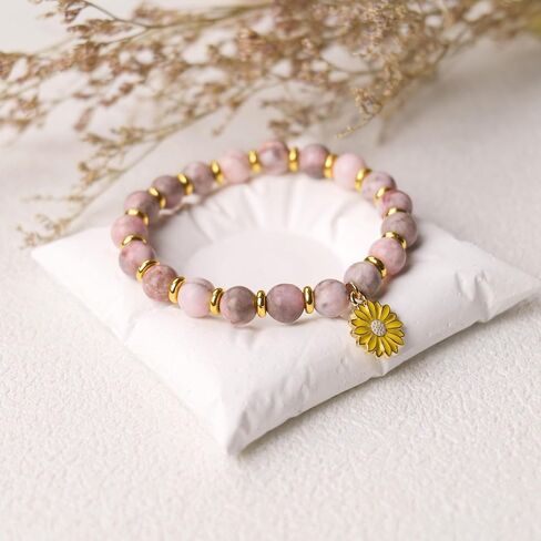 Natural Stone Sunflower Bracelets for Women Braided Rope Beaded Bracelet Inspirational Sunflower Gifts in Saudi Arabia