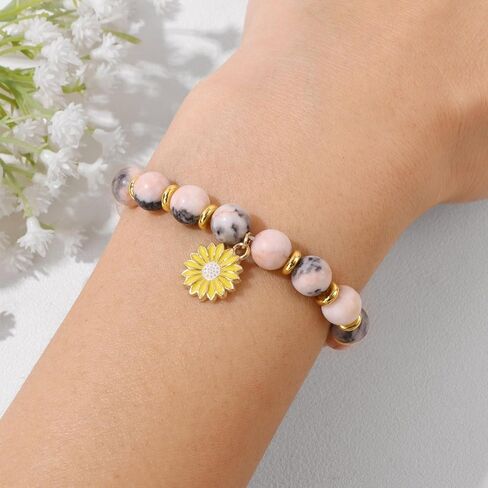 Natural Stone Sunflower Bracelets for Women Braided Rope Beaded Bracelet Inspirational Sunflower Gifts in Saudi Arabia