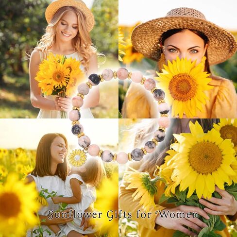 Natural Stone Sunflower Bracelets for Women Braided Rope Beaded Bracelet Inspirational Sunflower Gifts in Saudi Arabia