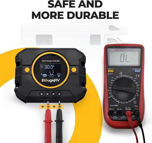 BougeRV Li 30A PWM Solar Charge Controller 12V 24V, with Backlit Display, USB Port, Negative Ground Battery Intelligent Regulator for Solar Panels Compatible with LFP, AGM, SLD, FLA, for RV, Off-Gird in Kuwait