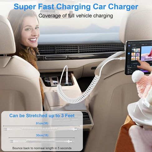USB to USB C Coiled Cable Fast Charging for iPhone 16/16 Pro/16 Pro Max/16 Plus/15/15 Pro/15 Pro Max/Plus,3FT Retractable Car Charger Cord Android Auto for Samsung Galaxy A15 A55 S24,Pixel 9 Pro Fold in Saudi Arabia