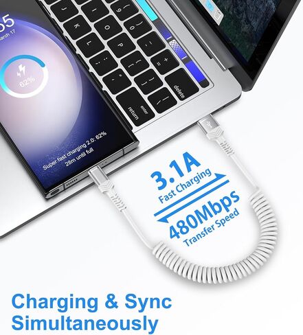 USB to USB C Coiled Cable Fast Charging for iPhone 16/16 Pro/16 Pro Max/16 Plus/15/15 Pro/15 Pro Max/Plus,3FT Retractable Car Charger Cord Android Auto for Samsung Galaxy A15 A55 S24,Pixel 9 Pro Fold in Saudi Arabia