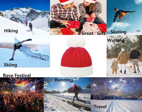 Christmas Beanie Hat with Fur Pom Pom New Year Knitted Skull Cap Santa Winter Warm Watch Hats for Women, Men in Saudi Arabia