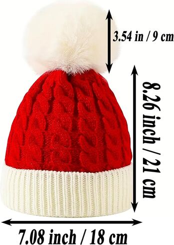 Christmas Beanie Hat with Fur Pom Pom New Year Knitted Skull Cap Santa Winter Warm Watch Hats for Women, Men in Saudi Arabia