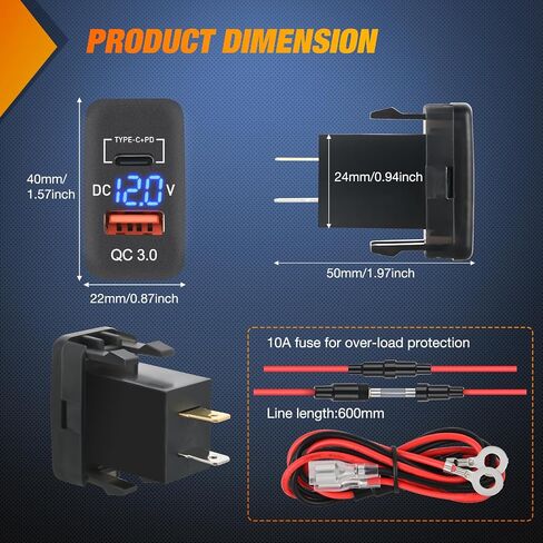 Nilight Rocker Switch Style شاحن USB LED الفولتميتر شحن سريع 12 فولت PD نوع C وQC 3.0 شاحن سيارة 1.54 بوصة × 0.83 بوصة استبدال مع الصمامات المضمنة لتاكوما تندرا 4Runner FJ Cruiser Hilux Fortuner in Saudi Arabia