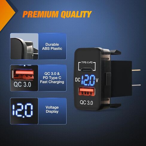 Nilight Rocker Switch Style شاحن USB LED الفولتميتر شحن سريع 12 فولت PD نوع C وQC 3.0 شاحن سيارة 1.54 بوصة × 0.83 بوصة استبدال مع الصمامات المضمنة لتاكوما تندرا 4Runner FJ Cruiser Hilux Fortuner in Saudi Arabia
