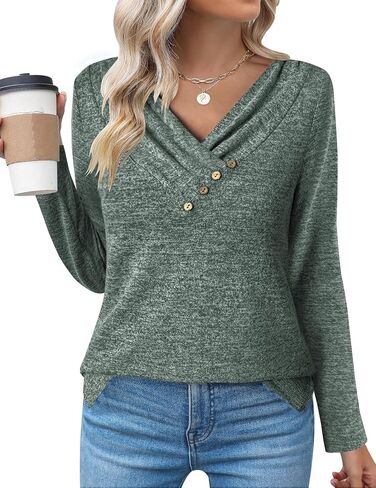 Zeagoo Women's Casual Tunic Tops Long Sleeve Shirts for Leggings V Neck Button Fall Pullover Blouse Loose Sweatshirts in Saudi Arabia