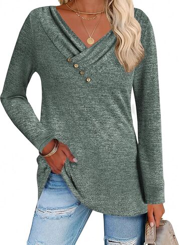 Zeagoo Women's Casual Tunic Tops Long Sleeve Shirts for Leggings V Neck Button Fall Pullover Blouse Loose Sweatshirts in Saudi Arabia