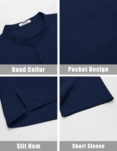 COOFANDY Mens Short Sleeve Henley Casual Shirt Summer Shirts Beach Shirts Banded Collar Shirt Tshirts Shirts with Pocket in Saudi Arabia