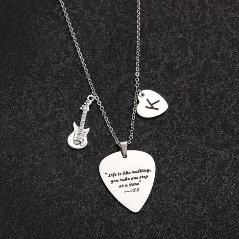 Silver Guitar Pick Necklace for Women Teens Heart Letter A-Z Necklace Birthday Gifts for Women Christmas Stocking Stuffers Silver Jewelry in Saudi Arabia