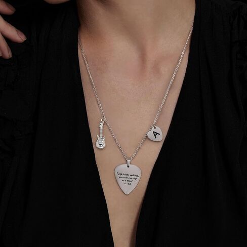 Silver Guitar Pick Necklace for Women Teens Heart Letter A-Z Necklace Birthday Gifts for Women Christmas Stocking Stuffers Silver Jewelry in Saudi Arabia