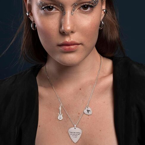 Silver Guitar Pick Necklace for Women Teens Heart Letter A-Z Necklace Birthday Gifts for Women Christmas Stocking Stuffers Silver Jewelry in Saudi Arabia