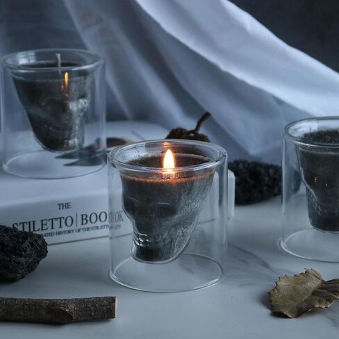 Skull Scented Candles Set, Scented Candles Gifts for Men, Novelty Candle Grass Jar Aromatherapy for Home, Bedroom, Office, Birthday(4PCS) Black in Saudi Arabia