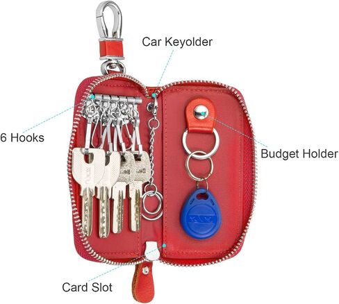 BAKUN Compact Zipper Leather Car Key Case, Key and Card Holder Key Organizer Wallet, With 6 Hooks in Kuwait