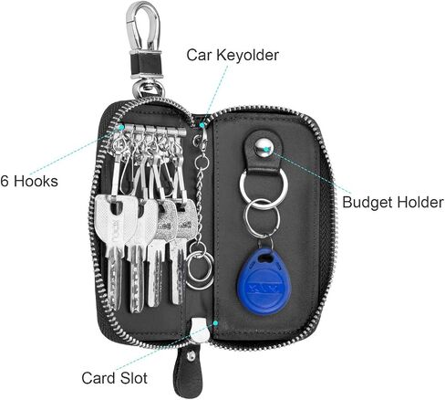 BAKUN Compact Zipper Leather Car Key Case, Key and Card Holder Key Organizer Wallet, With 6 Hooks in Kuwait