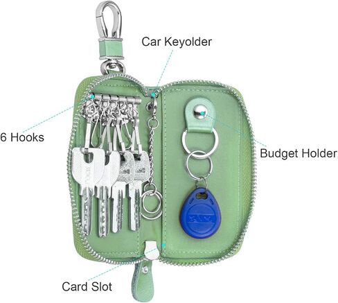 BAKUN Compact Zipper Leather Car Key Case, Key and Card Holder Key Organizer Wallet, With 6 Hooks in Kuwait
