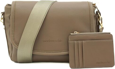 حقيبة كروس عصرية + أنيقة للنساء - محفظة كروس مميزة، حقيبة جلدية نباتية مع محفظة متطابقة وسلسلة مفاتيح in Kuwait