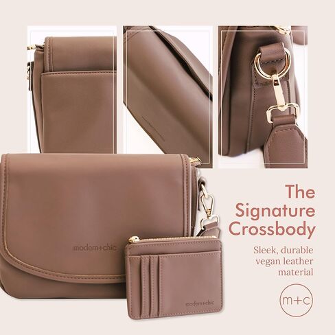 حقيبة كروس عصرية + أنيقة للنساء - محفظة كروس مميزة، حقيبة جلدية نباتية مع محفظة متطابقة وسلسلة مفاتيح in Kuwait