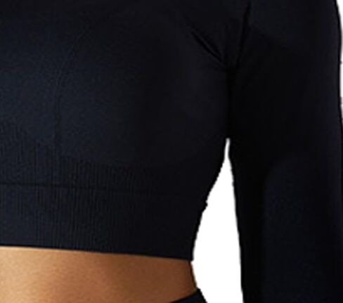 Shed VedaFlex Long Sleeve Crop Tops and Leggings for Women - Seamless Workout, Breathable Yoga Athletic Gym Wear Onyx Black in Saudi Arabia