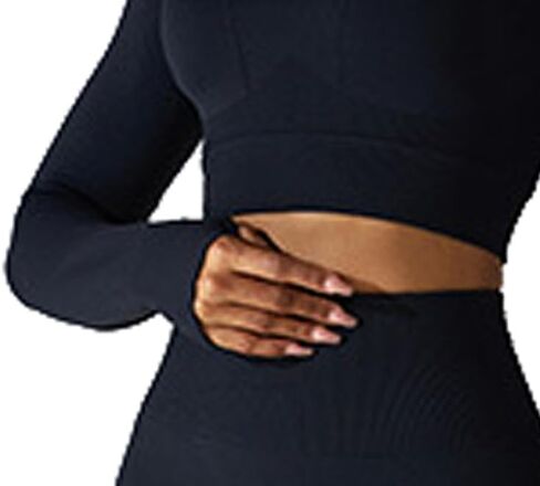 Shed VedaFlex Long Sleeve Crop Tops and Leggings for Women - Seamless Workout, Breathable Yoga Athletic Gym Wear Onyx Black in Saudi Arabia