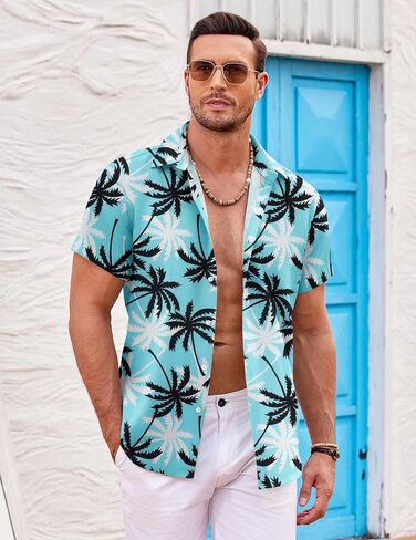 COOFANDY Mens Hawaiian Shirts Short Sleeve Casual Button Down Beach Vacation Summer Shirt in Saudi Arabia