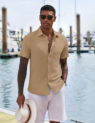 COOFANDY Men's Casual Button Down Shirts Short Sleeve Textured Shirt Summer Untucked Vacation Beach Wedding Shirts in Saudi Arabia