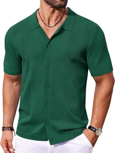 COOFANDY Men's Knit Shirts Short Sleeve Button Down Polo Shirt Casual Beach Shirts in Saudi Arabia
