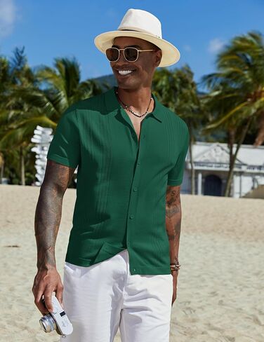 COOFANDY Men's Knit Shirts Short Sleeve Button Down Polo Shirt Casual Beach Shirts in Saudi Arabia