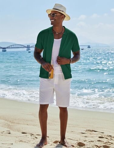 COOFANDY Men's Knit Shirts Short Sleeve Button Down Polo Shirt Casual Beach Shirts in Saudi Arabia