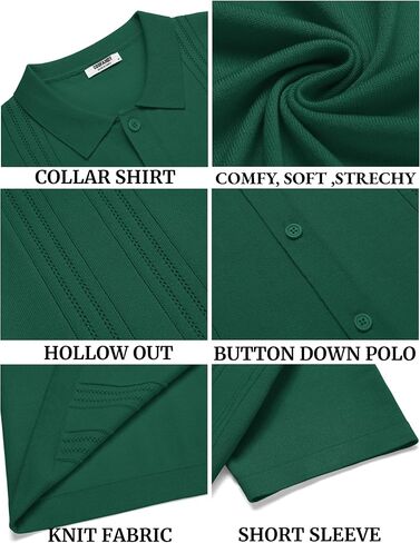 COOFANDY Men's Knit Shirts Short Sleeve Button Down Polo Shirt Casual Beach Shirts in Saudi Arabia