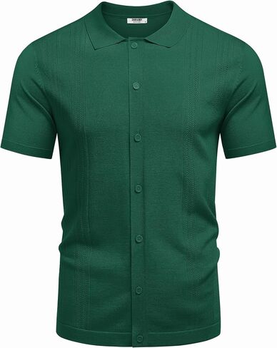 COOFANDY Men's Knit Shirts Short Sleeve Button Down Polo Shirt Casual Beach Shirts in Saudi Arabia