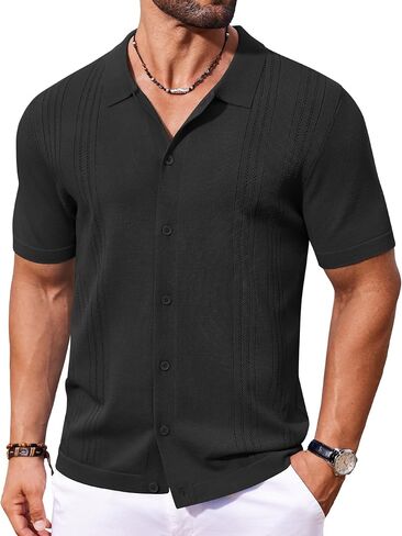 COOFANDY Men's Knit Shirts Short Sleeve Button Down Polo Shirt Casual Beach Shirts in Saudi Arabia