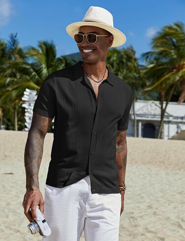 COOFANDY Men's Knit Shirts Short Sleeve Button Down Polo Shirt Casual Beach Shirts in Saudi Arabia