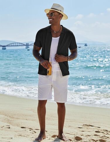 COOFANDY Men's Knit Shirts Short Sleeve Button Down Polo Shirt Casual Beach Shirts in Saudi Arabia