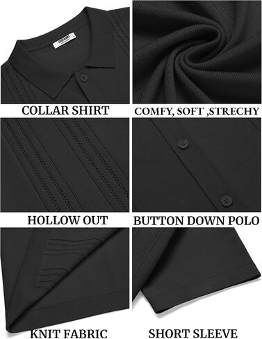 COOFANDY Men's Knit Shirts Short Sleeve Button Down Polo Shirt Casual Beach Shirts in Saudi Arabia