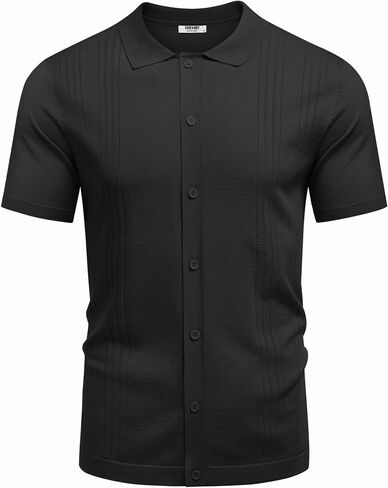 COOFANDY Men's Knit Shirts Short Sleeve Button Down Polo Shirt Casual Beach Shirts in Saudi Arabia